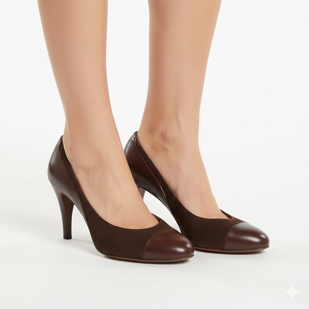 *BRUNO MAGLI Suede & Leather Cap-Toe Pumps – Brown – Size 35.5 (Fits Like 36)